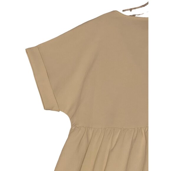 Cream V-Neck Short Sleeve Babydoll Dress  Size M Mini Short Sleeve Chic - Picture 8 of 15